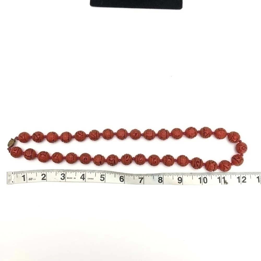 Vintage Cinnabar Chinese Necklace - Picture 3 of 6